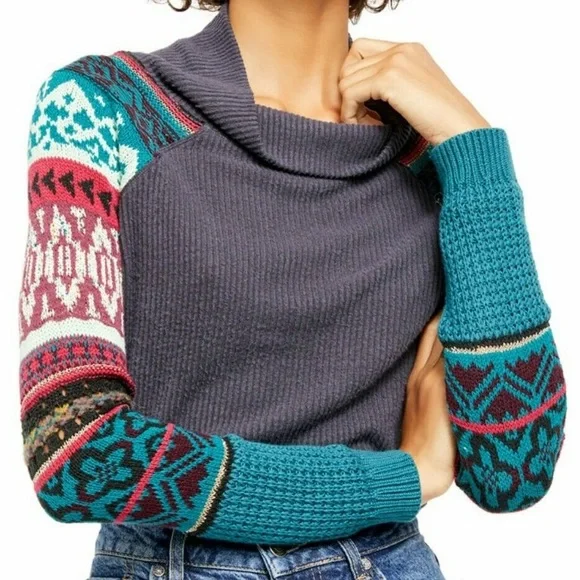 FREE PEOPLE PRISM SWIT FAIR ISLE COWL NECK SWEATER - Picture 1 of 9